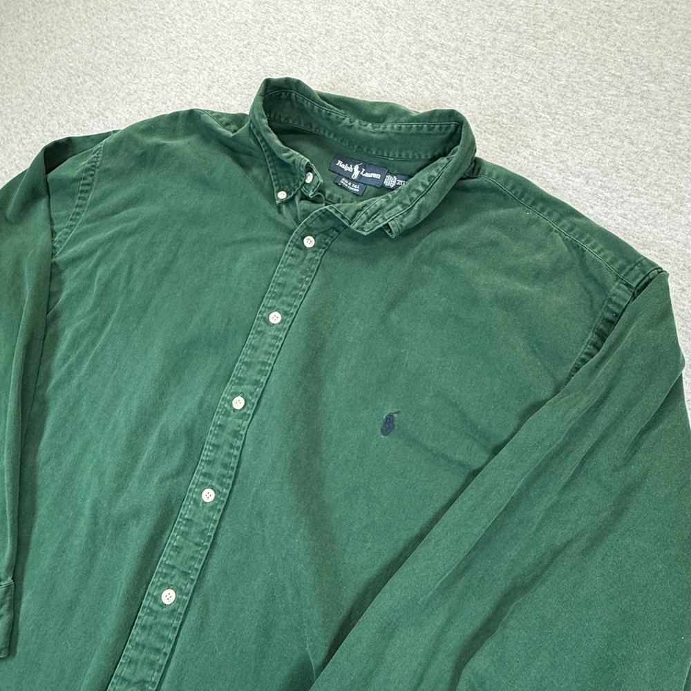 Ralph Lauren Mens 3XLT Green Cotton Twill Button Down Long Sleeve Shirt